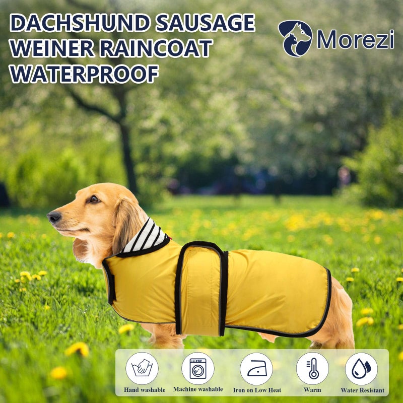 Morezi Dachshund Raincoat Corgi Raincoat Dogs Waterproof fit for Dachshunds Weiner Long Back Breeds with Reflective Stripe Great Coverage in Autumn Winter - Yellow - M - Image 2